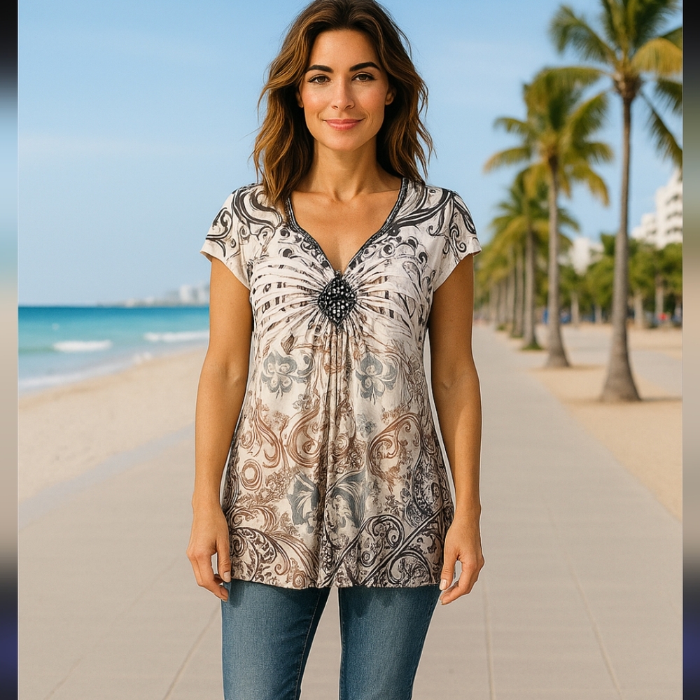 One World Beaded & Sequined Accent Blouse